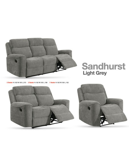 Sandhurst 3 Seater Recliner Sofa - Light Grey