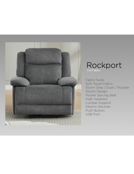 Rockport Electric Recliner Armchair - Storm