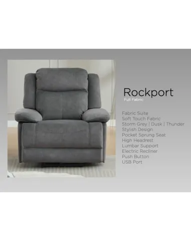 Rockport Electric 3+1+1 Sofa Set - Storm