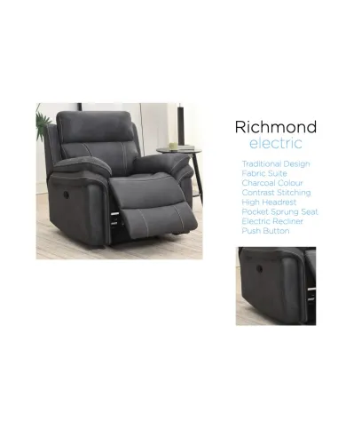 Richmond Electric Recliner Armchair - Charcoal Grey