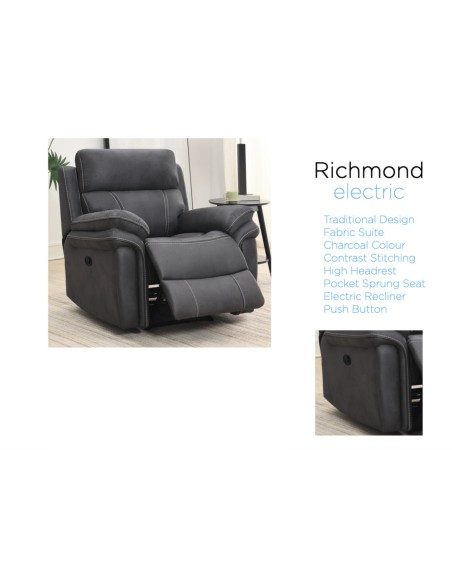 Richmond Electric Recliner Armchair - Charcoal Grey