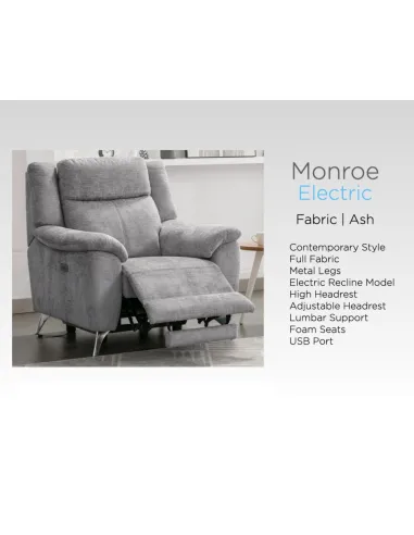 Monroe Electric 3+1+1 Sofa Set - Ash