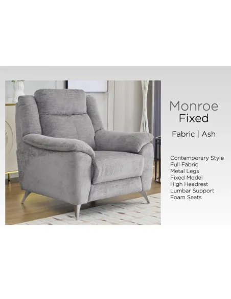 Monroe 3+1+1 Fixed Sofa Set - Ash