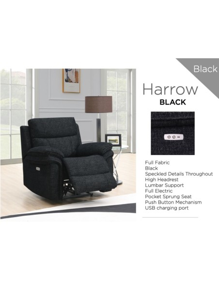 Harrow 3+1+1 Electric Sofa Set - Black