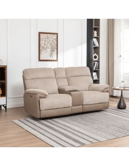 Chriki 2 Seater Power Recliner with Console - Beige
