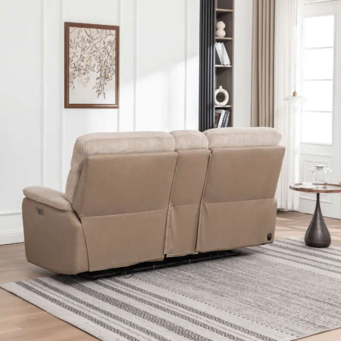 Chriki 2 Seater Power Recliner with Console - 2 Tone Grey