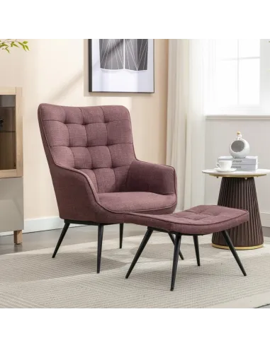 Katelyn Accent Chair with Stool - Mulberry