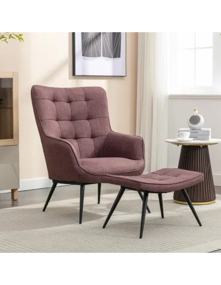 Katelyn Accent Chair with Stool - Mulberry