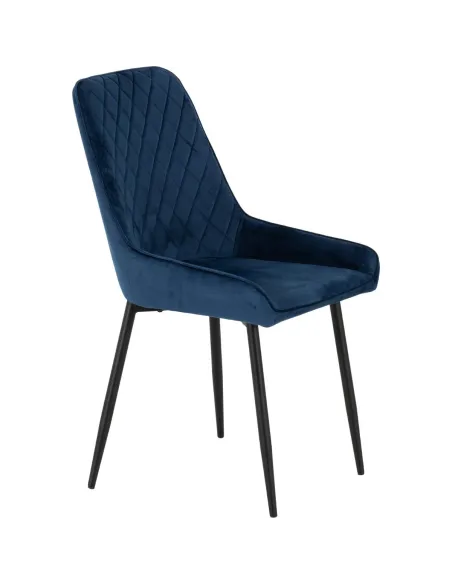 Athens Round Table & Avery Dining Set (x4 Chairs) - Concrete/Sapphire Blue Velvet