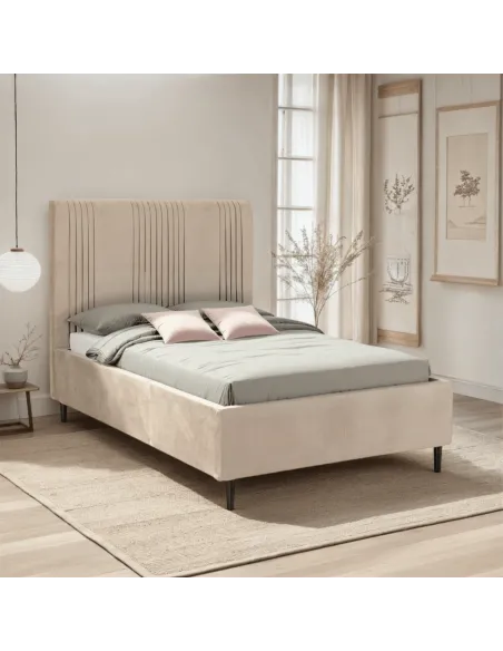 Maine 4ft6 Bed - Taupe Velvet Fabric