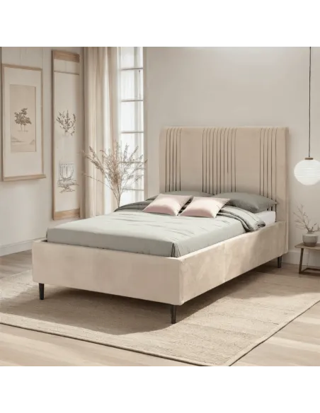 Maine 5ft Bed - Taupe Velvet Fabric