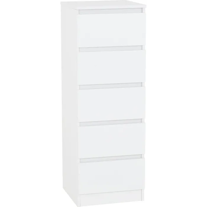 Malvern 5 Drawer Narrow Chest - White