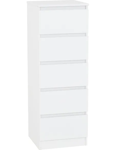 Malvern 5 Drawer Narrow Chest - White