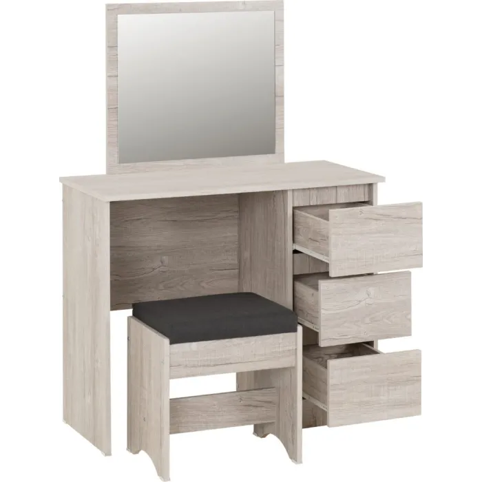 Malvern 3 Drawer Dressing Table Set - Urban Snow/Steel Fabric