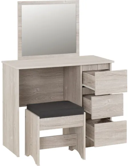 Malvern 3 Drawer Dressing Table Set - Urban Snow/Steel Fabric