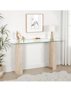 Modena Console Table - Clear Glass/Cream Marble Effect