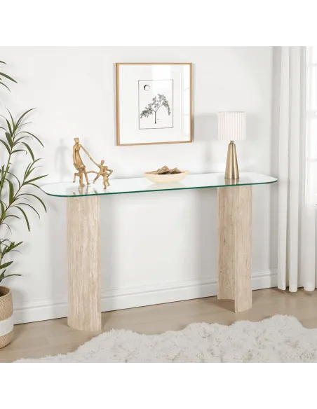 Modena Console Table - Clear Glass/Cream Marble Effect
