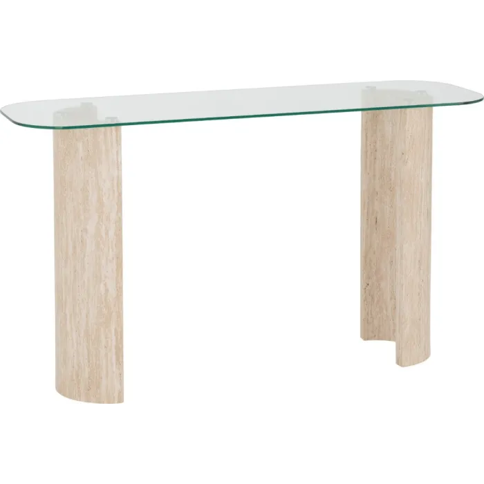 Modena Console Table - Clear Glass/Cream Marble Effect