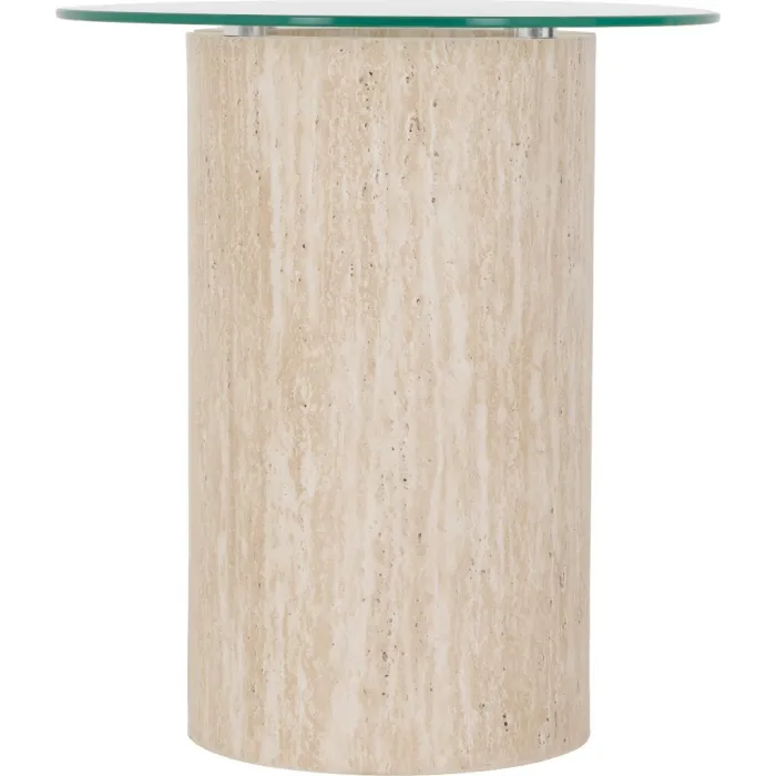 Modena Side Table - Clear Glass/Cream Marble Effect