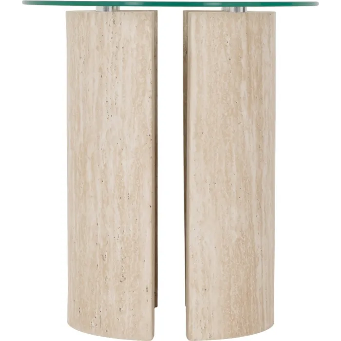 Modena Side Table - Clear Glass/Cream Marble Effect