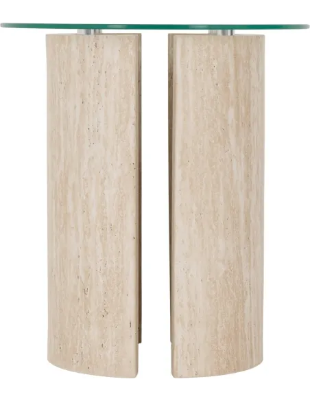 Modena Side Table - Clear Glass/Cream Marble Effect