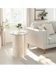 Modena Side Table - Clear Glass/Cream Marble Effect