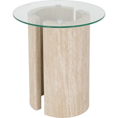 Modena Side Table - Clear Glass/Cream Marble Effect