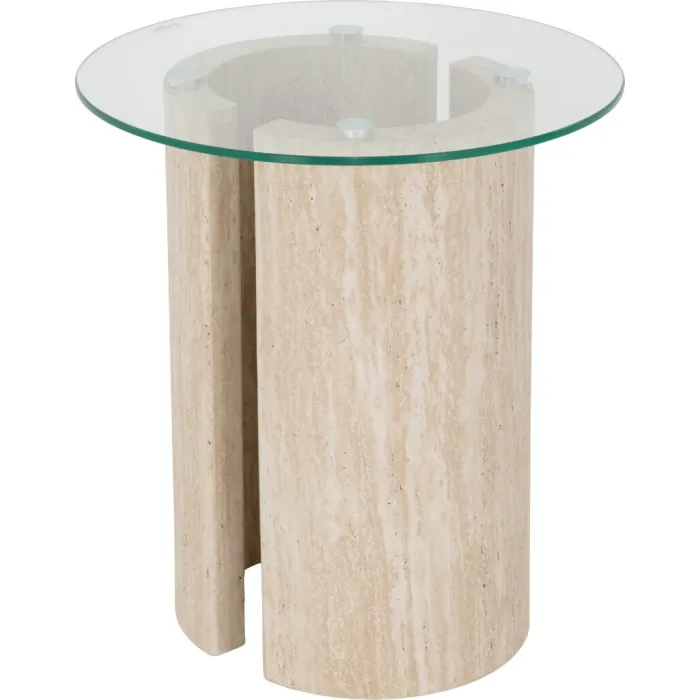 Modena Side Table - Clear Glass/Cream Marble Effect