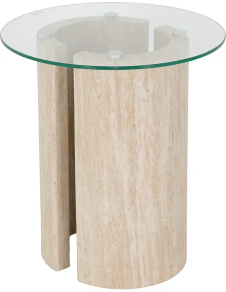 Modena Side Table - Clear Glass/Cream Marble Effect