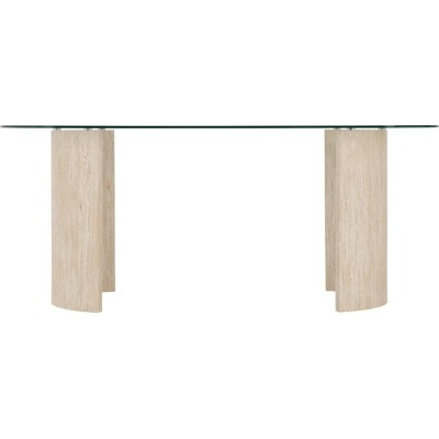 Modena Dining Table - Clear Glass/Cream Marble Effect