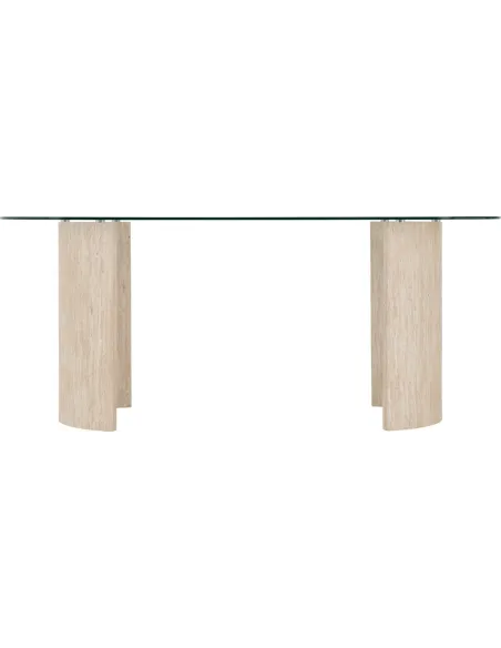 Modena Dining Table - Clear Glass/Cream Marble Effect