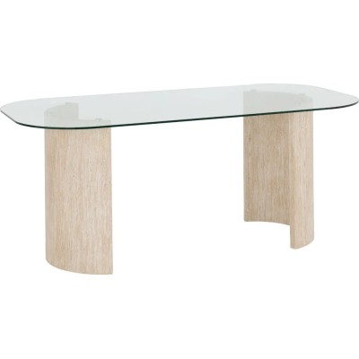Modena Dining Table - Clear Glass/Cream Marble Effect
