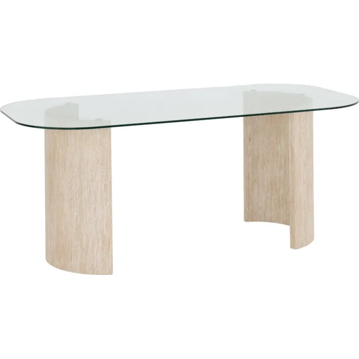 Modena Dining Table - Clear Glass/Cream Marble Effect