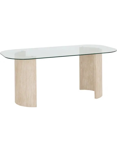 Modena Dining Table - Clear Glass/Cream Marble Effect