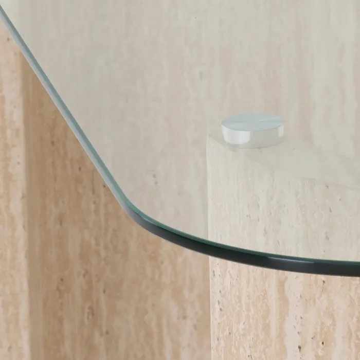 Modena Coffee Table - Clear Glass/Cream Marble Effect
