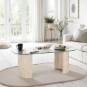 Modena Coffee Table - Clear Glass/Cream Marble Effect