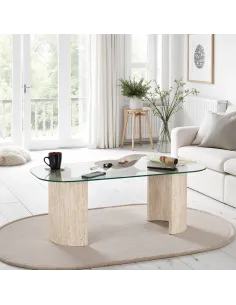 Modena Coffee Table - Clear Glass/Cream Marble Effect