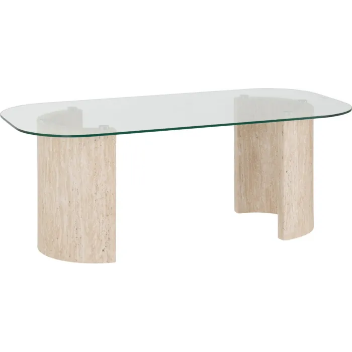 Modena Coffee Table - Clear Glass/Cream Marble Effect