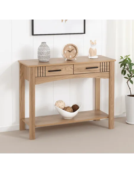 Tessa 2 Drawer Console Table - Natural Oak Effect