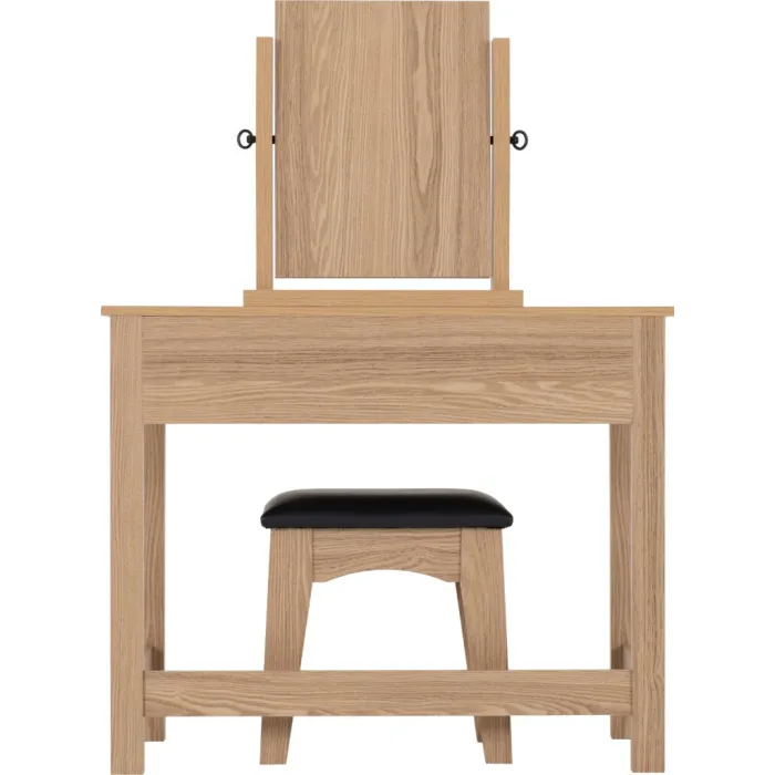 Tessa 2 Drawer Dressing Table Set - Natural Oak Effect/Black PU