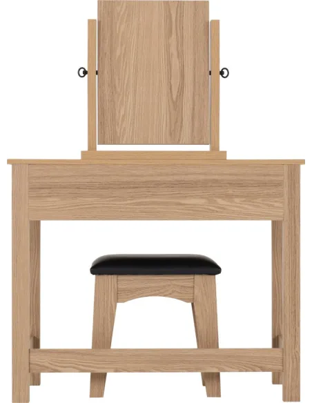 Tessa 2 Drawer Dressing Table Set - Natural Oak Effect/Black PU