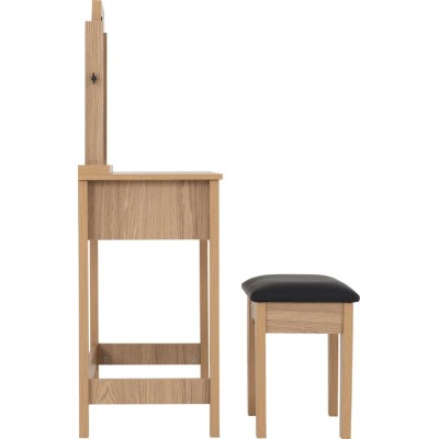 Tessa 2 Drawer Dressing Table Set - Natural Oak Effect/Black PU