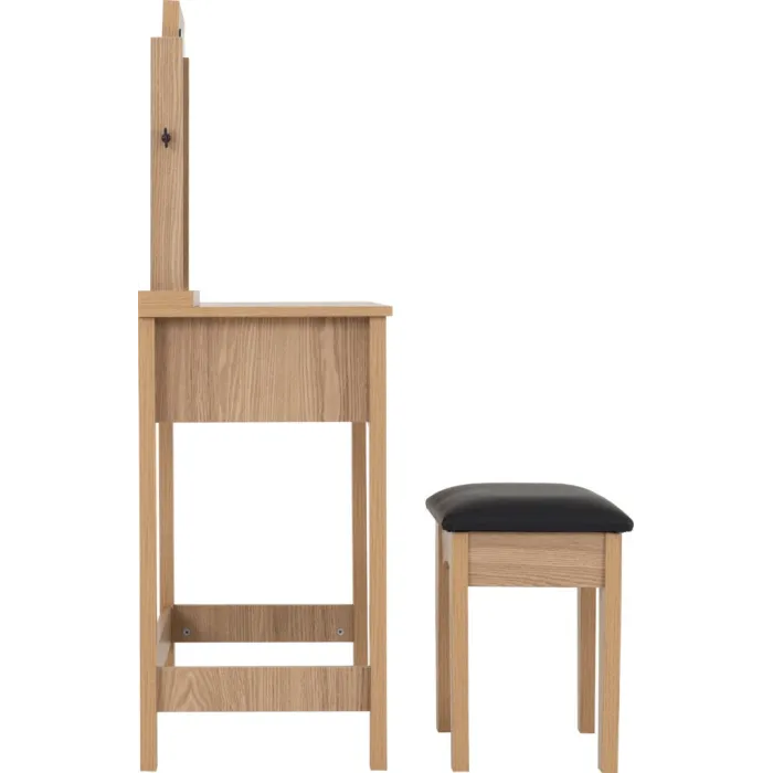 Tessa 2 Drawer Dressing Table Set - Natural Oak Effect/Black PU