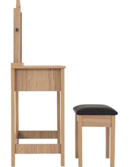 Tessa 2 Drawer Dressing Table Set - Natural Oak Effect/Black PU