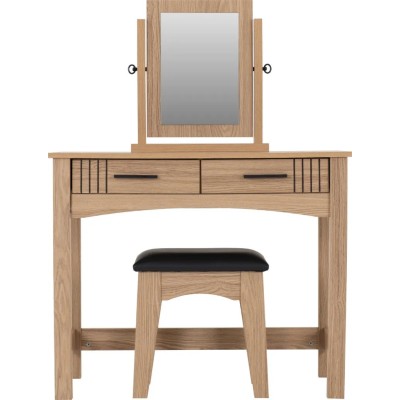 Tessa 2 Drawer Dressing Table Set - Natural Oak Effect/Black PU