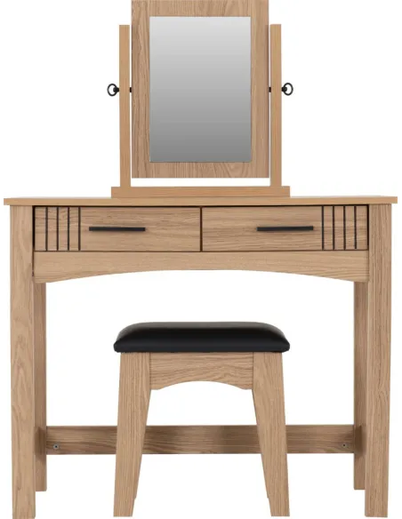 Tessa 2 Drawer Dressing Table Set - Natural Oak Effect/Black PU