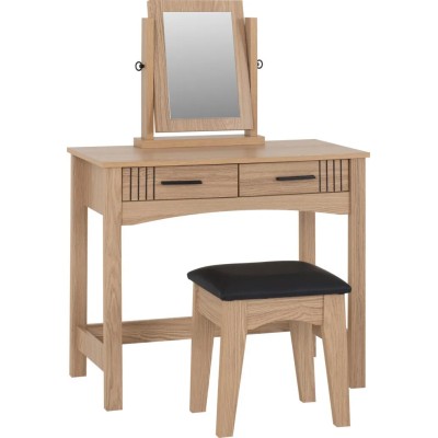 Tessa 2 Drawer Dressing Table Set - Natural Oak Effect/Black PU