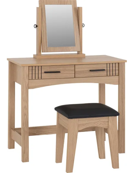 Tessa 2 Drawer Dressing Table Set - Natural Oak Effect/Black PU