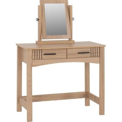 Tessa 2 Drawer Dressing Table Set - Natural Oak Effect/Black PU
