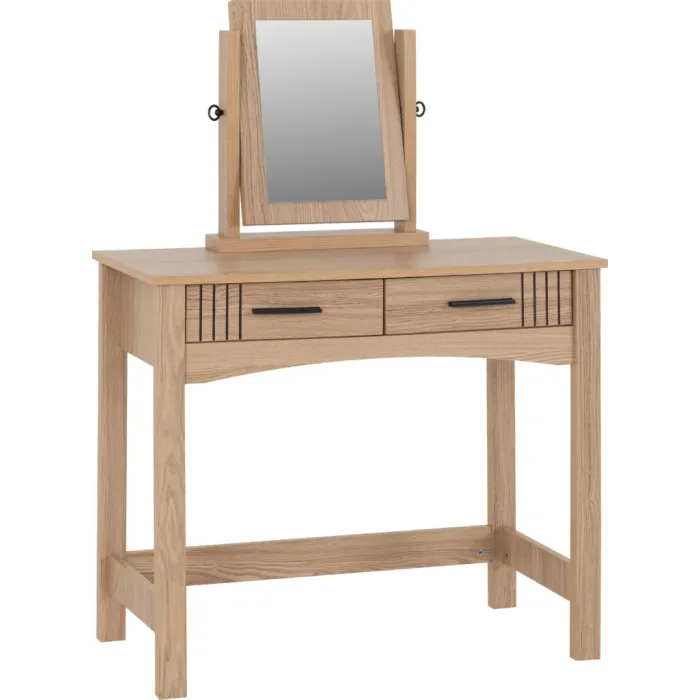 Tessa 2 Drawer Dressing Table Set - Natural Oak Effect/Black PU